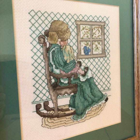 Mother's Love Completed Cross Stitch Vintage Framed Embroidery Picture 11x12" - Picture 2 of 4